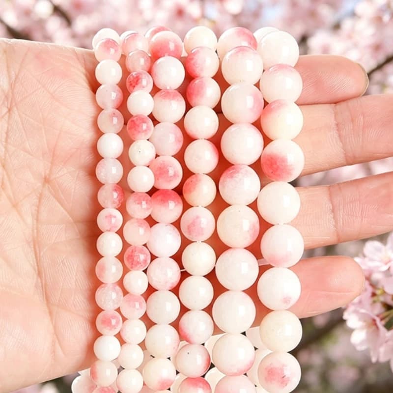 1 Filo di Perle Sciolte in Giada Rosa Naturale 4/6/8/10mm, Perle Distanziatrici per Creazione Gioielli Fai da Te, Bracciali e Collane
