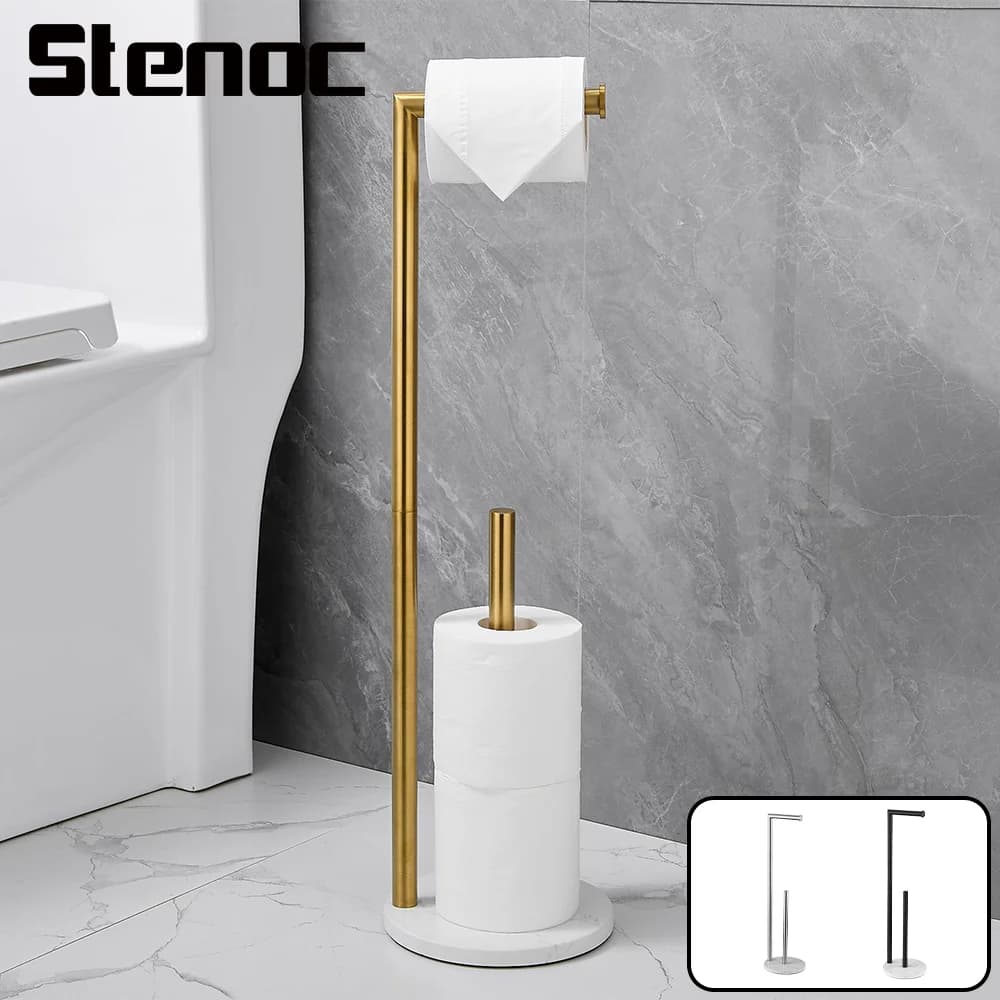 Porta carta igienica da pavimento al soffitto in acciaio inossidabile per bagno con base in marmo Porta asciugamani di carta da terra Apparecchi da bagno