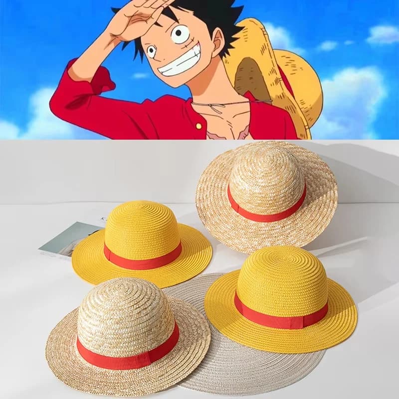 Cappello di paglia giallo One Piece, lo stesso di Luffy, adatto a uomini, donne e adolescenti, identico al cappello di paglia di Luffy.