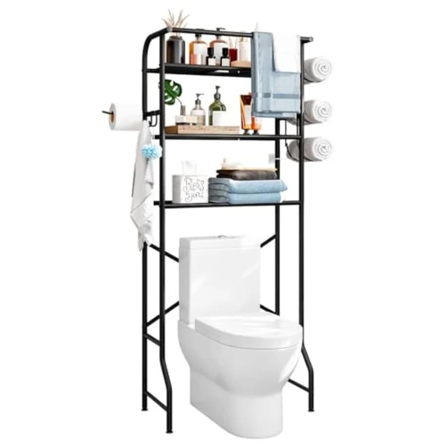 Over The Toilet Storage Metal 3 Tier Bathroom Organizer Shelf with Paper Holder Easy to Assemble and Space Saving