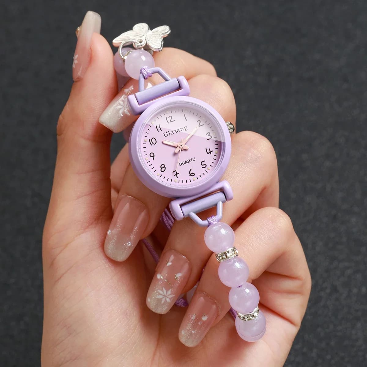 Fashion Arabic Dial Women Watches Butterfly Pendant Girls Students Beads Strap Quartz Wristwatch Relogio Feminino (Without Box)