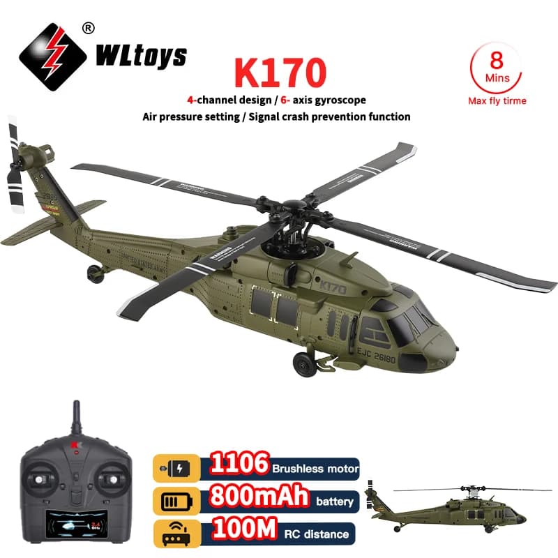 WLtoys K170 RC Helicopter 2.4G 6-Aixs gyroscope 4CH Altitude maintenance Optical flux Remote controlled helicopter Children's toys
