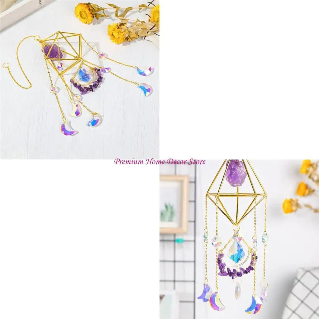 Natural Raws Crystal Prisms Wind Chimes for Patios Balcony Sunlight Decoration JOMD
