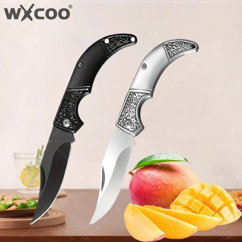 Coltello Pieghevole WXCOO Interamente in Acciaio, Utensile Multifunzionale da Cucina per Sbucciare e Tagliare, Coltello Tascabile