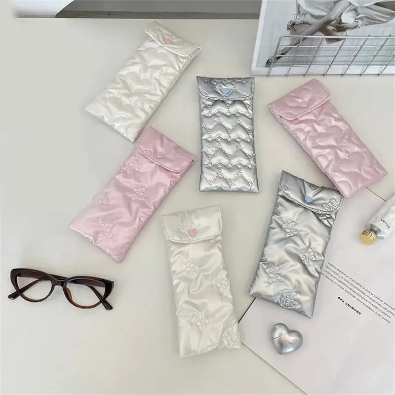 Bow Glasses Case Women Portable Cotton Padded Anti Crush Sunglasses Storage Bag Cute Eyewear Pouch
