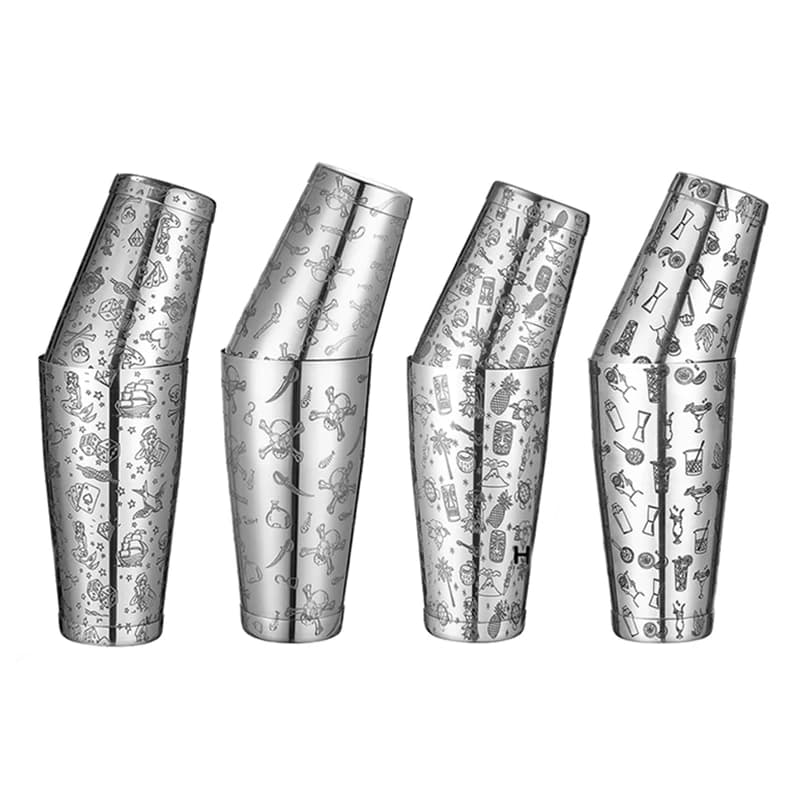 Shaker per cocktail Boston con set di latta per cocktail shaker da bar con motivo inciso - 800 ml e 500 ml