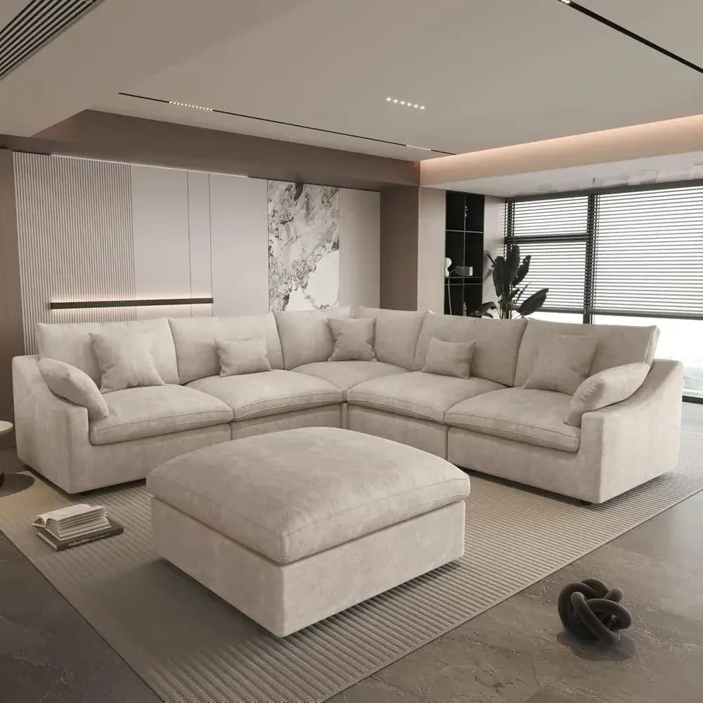 120 V-Shaped Sectional Sofa with Ottoman, Down-Filled, Convertible Sleeper, Washable Covers