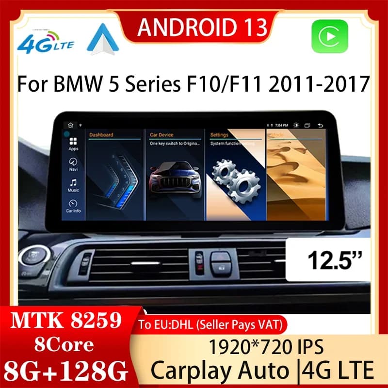 10.25 12.5 pollici Android 13 per BMW 520i 525i F10 F11 2011-2017 8Core 8G + 128G lettore multimediale per auto Stereo CarPlay Android Auto 4G