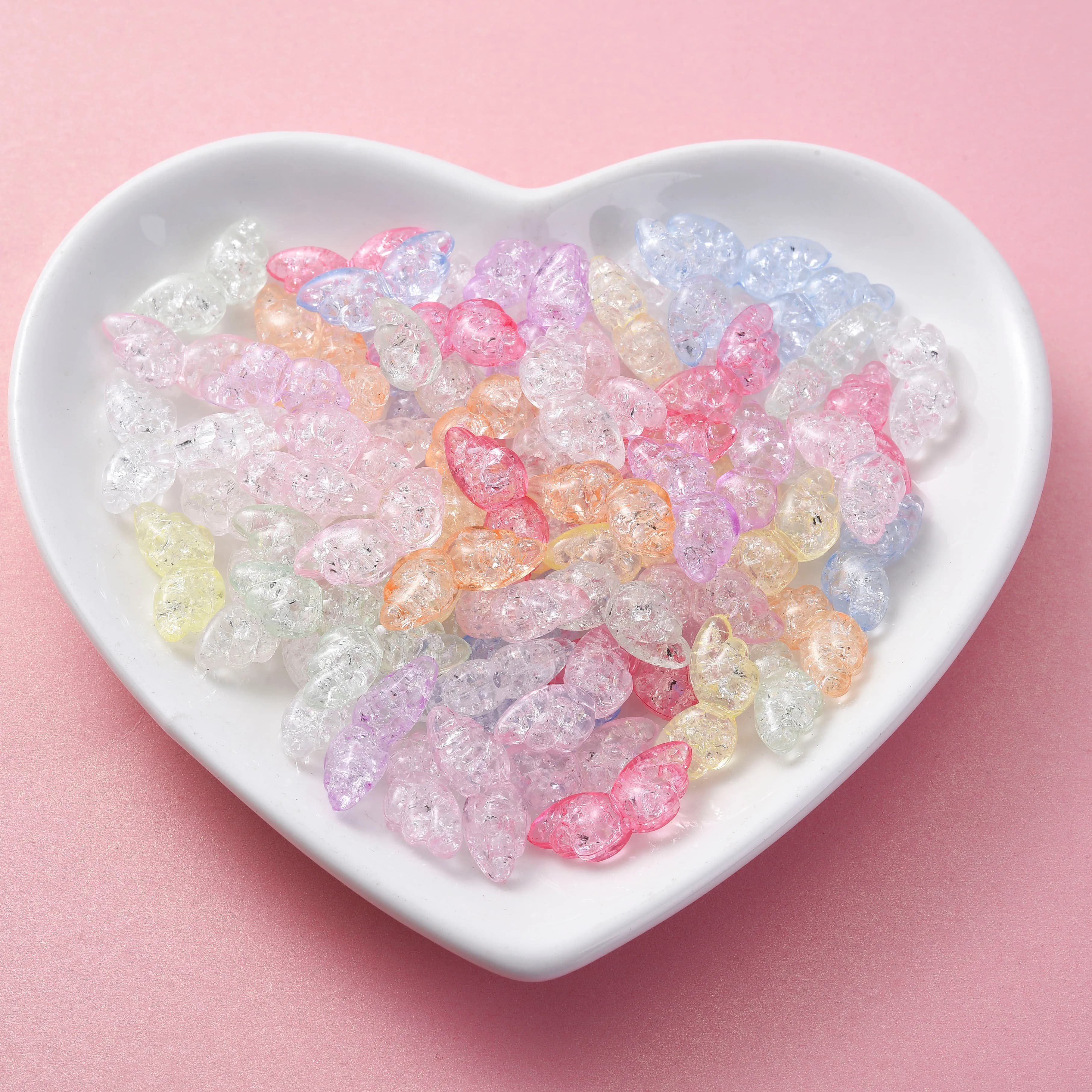 30Pcs Wing Acrylic Crackle Beads 9x22mm Transparent Multicolor Loose Spacer for DIY Bracelet Earring Jewelry Making Accessories
