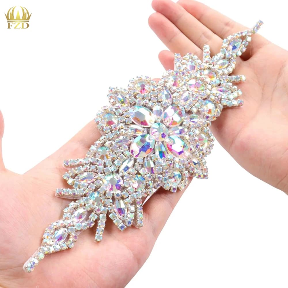 FZD 1 pezzo AB strass applicazioni di cristallo toppe hot fix vetro strass motivo ferro sulla cintura da sposa abito da sposa FA-949