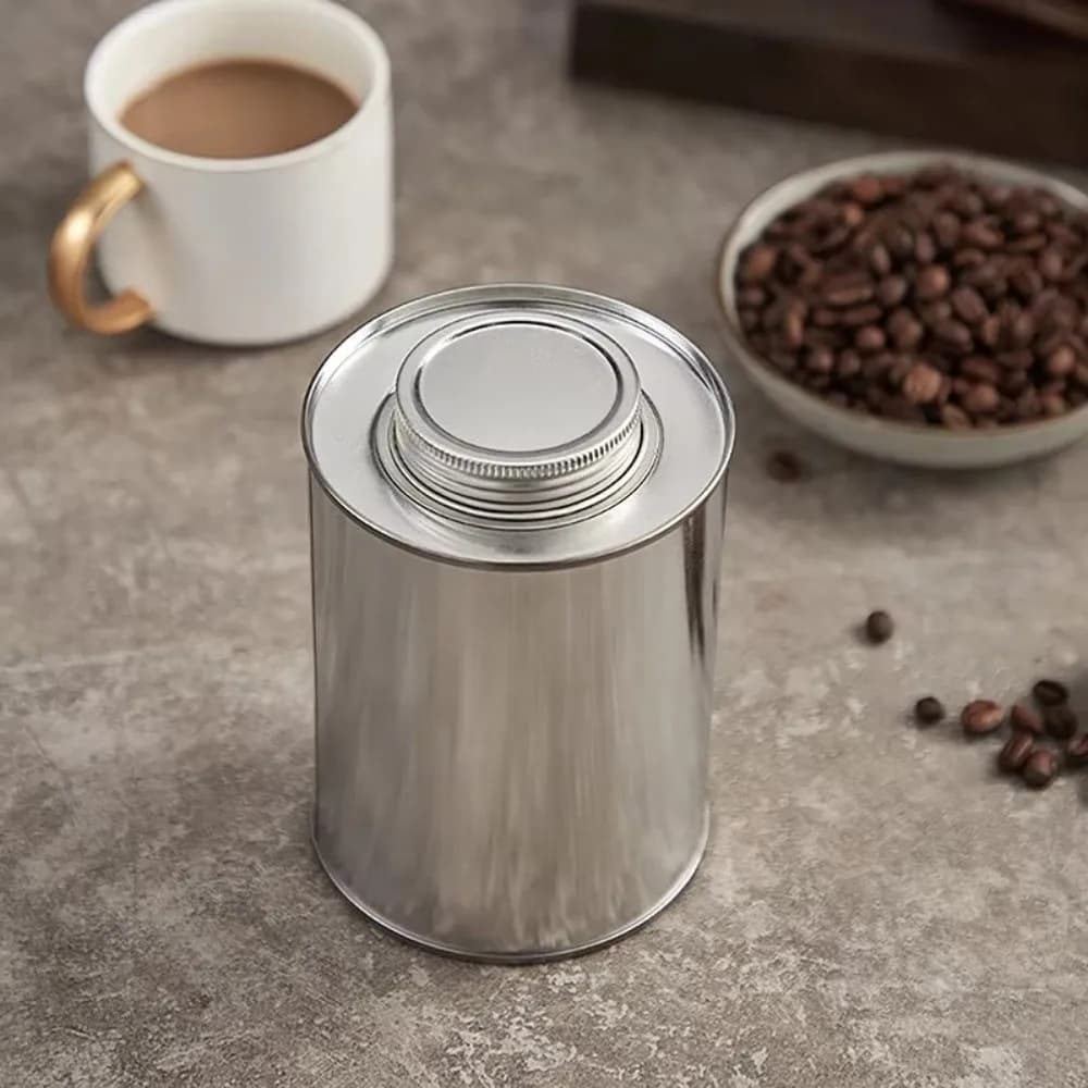 Round Coffee Bean Storage Can Tinplate Sealed Metal Jar with Air Valve Small Collectables Tea Pot Container Home Packaging Box