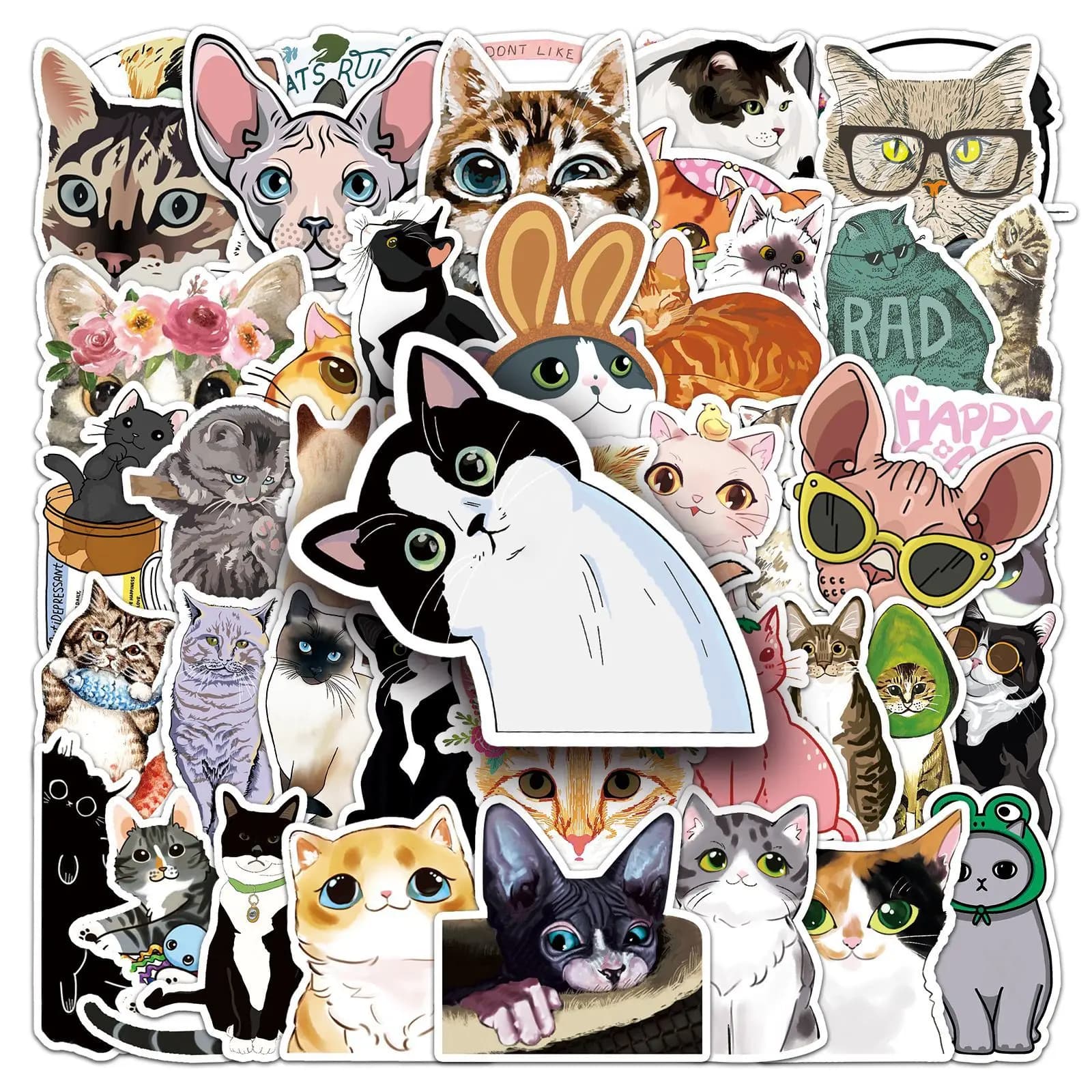 50Pcs cute cat cartoon graffiti DIY Decoratio phone Luggage Laptop Guitar Bike Skateboard fridge helmet Kid Toy waterpro sticker