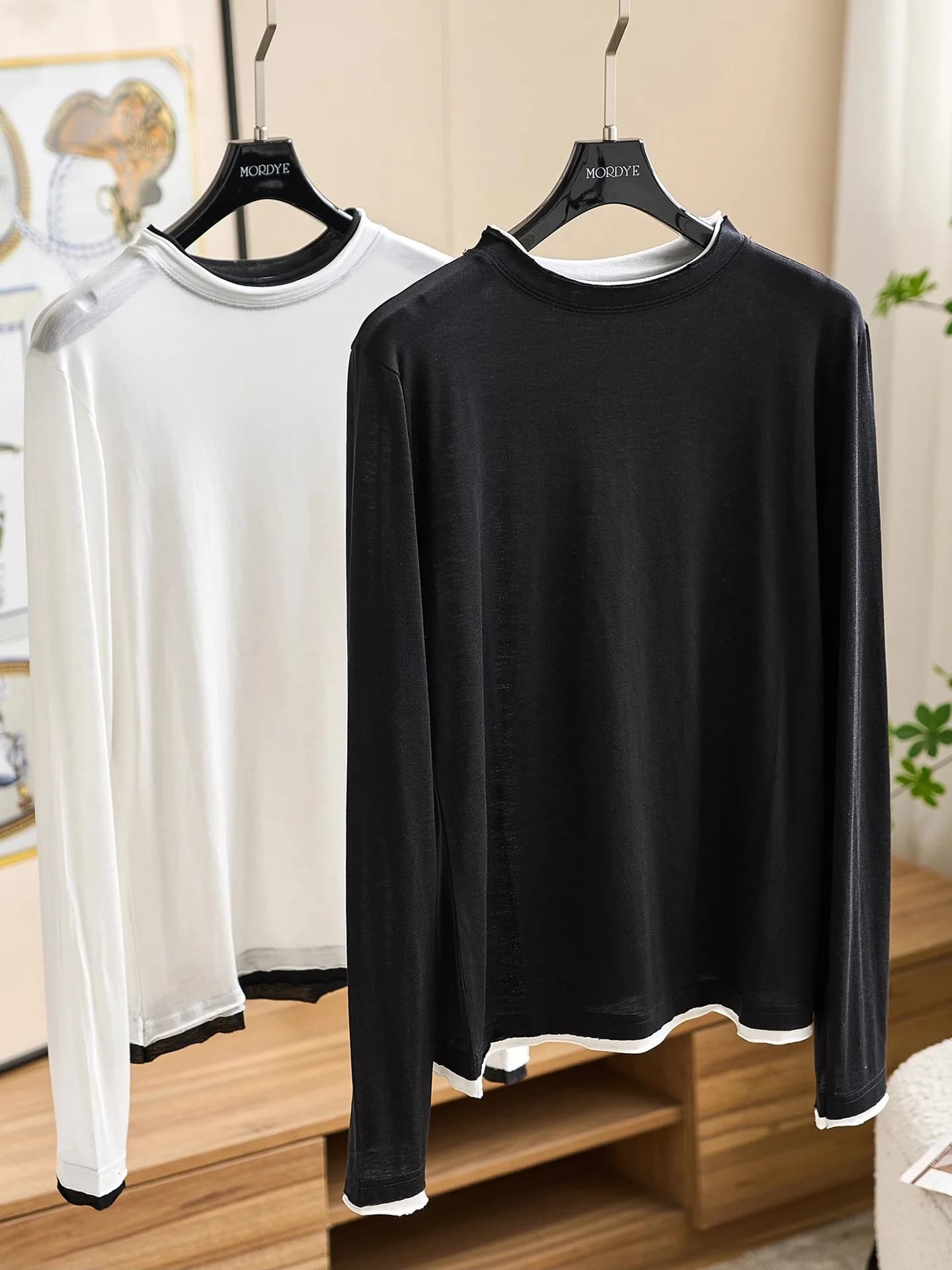 Water-Soluble 100 Days Silk RC Lan Jing Long Sleeve T-Shirt Women's Slim Fit Base Layer Top Color Block Commute Style Knitted