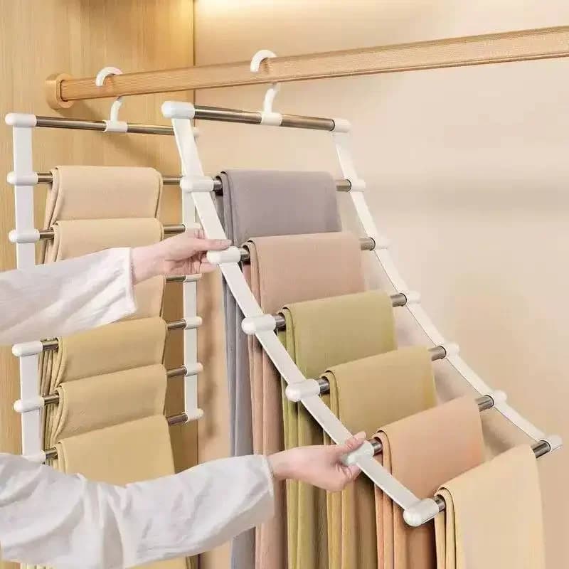 Appendiabiti Multistrato Salvaspazio per Pantaloni, Organizzatore Pieghevole per Armadio, Stendibiancheria con Clip Antiscivolo