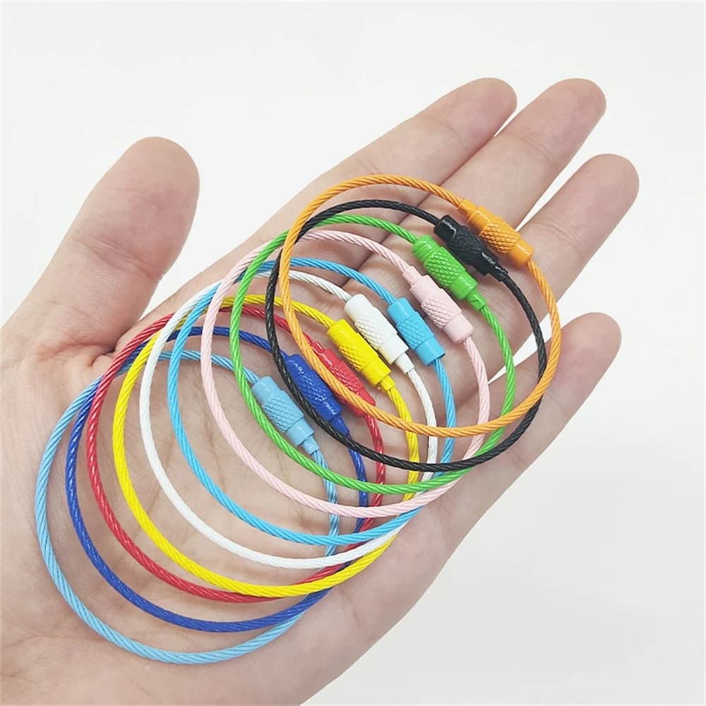 10-50pcs Stainless Steel Durable Wire DIY Keychains Keyring Circle Rope Cable Loop Outdoors Camp Luggage Tag Screw Lock Gadget