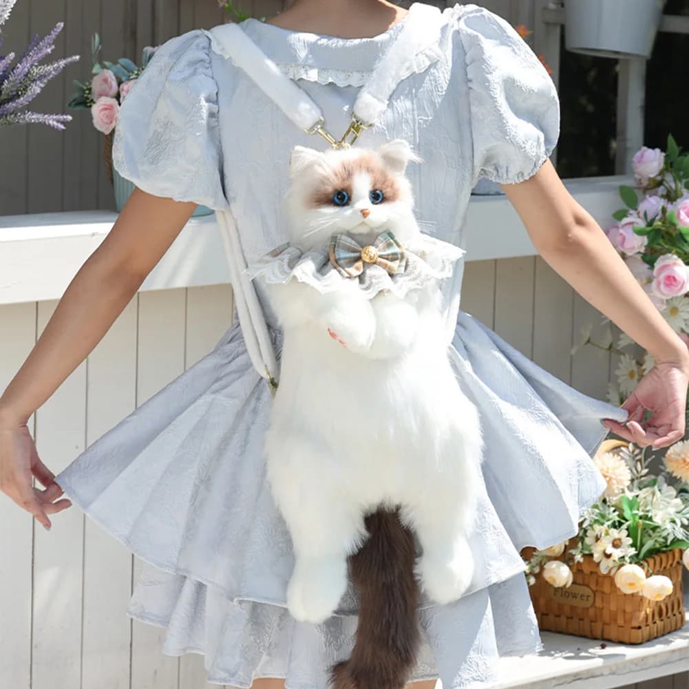 Simulated Cat Shaped Backpack,Kawaii Soft Plush Trendy Backpack Purse,Cute Cat Shoulder Bag For Woman Girls School Bag Gift