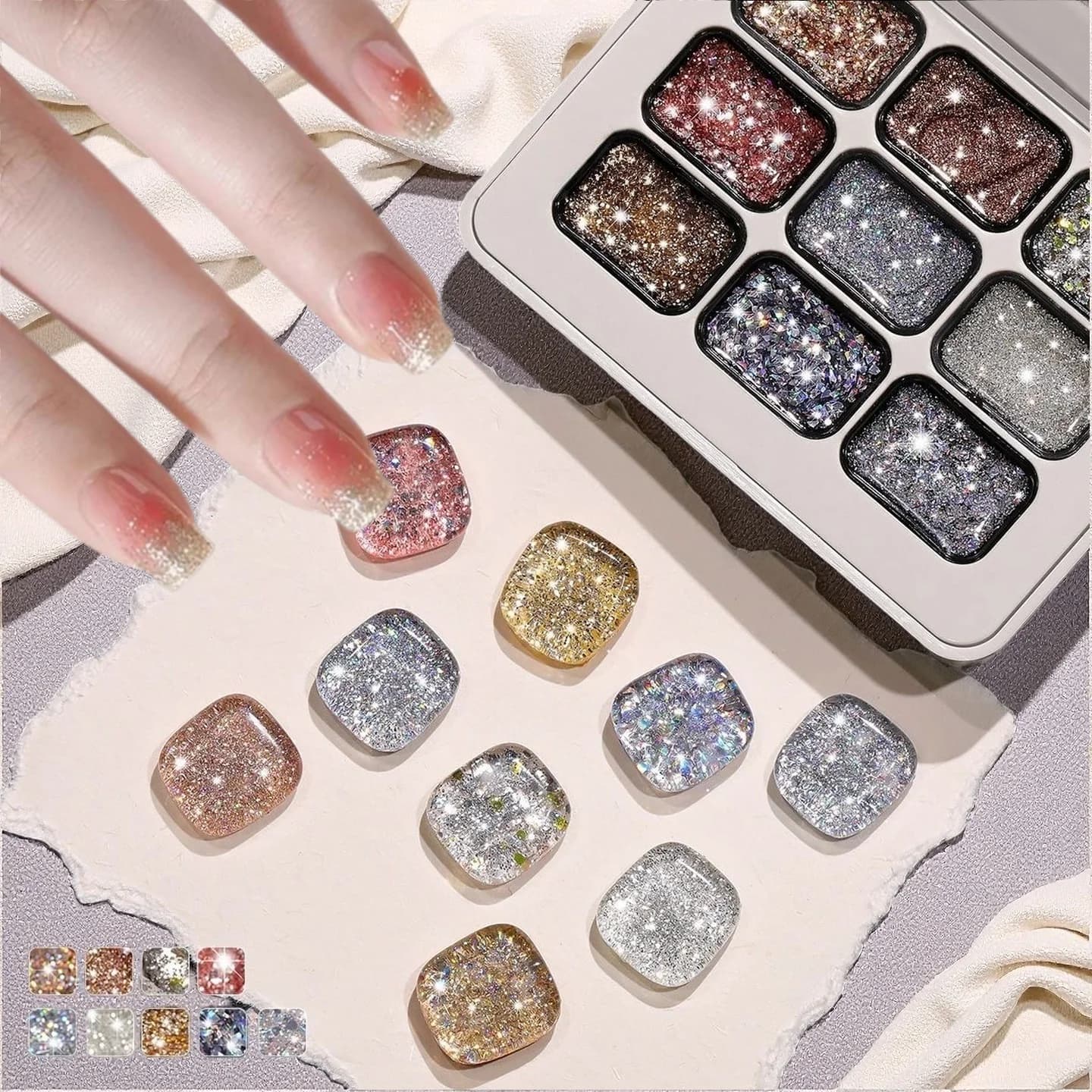 Nine Color Diamond Nail Gel, Suitable for DIY Nail, Salon and Nail Design