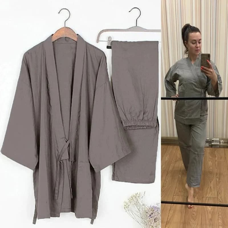 2026 2PCs Women Japanese Style Lover Clothing Sets Kawaii Printed Kimono Yukata Cotton Steaming Wear Pajamas Men Bathrobe V32GY