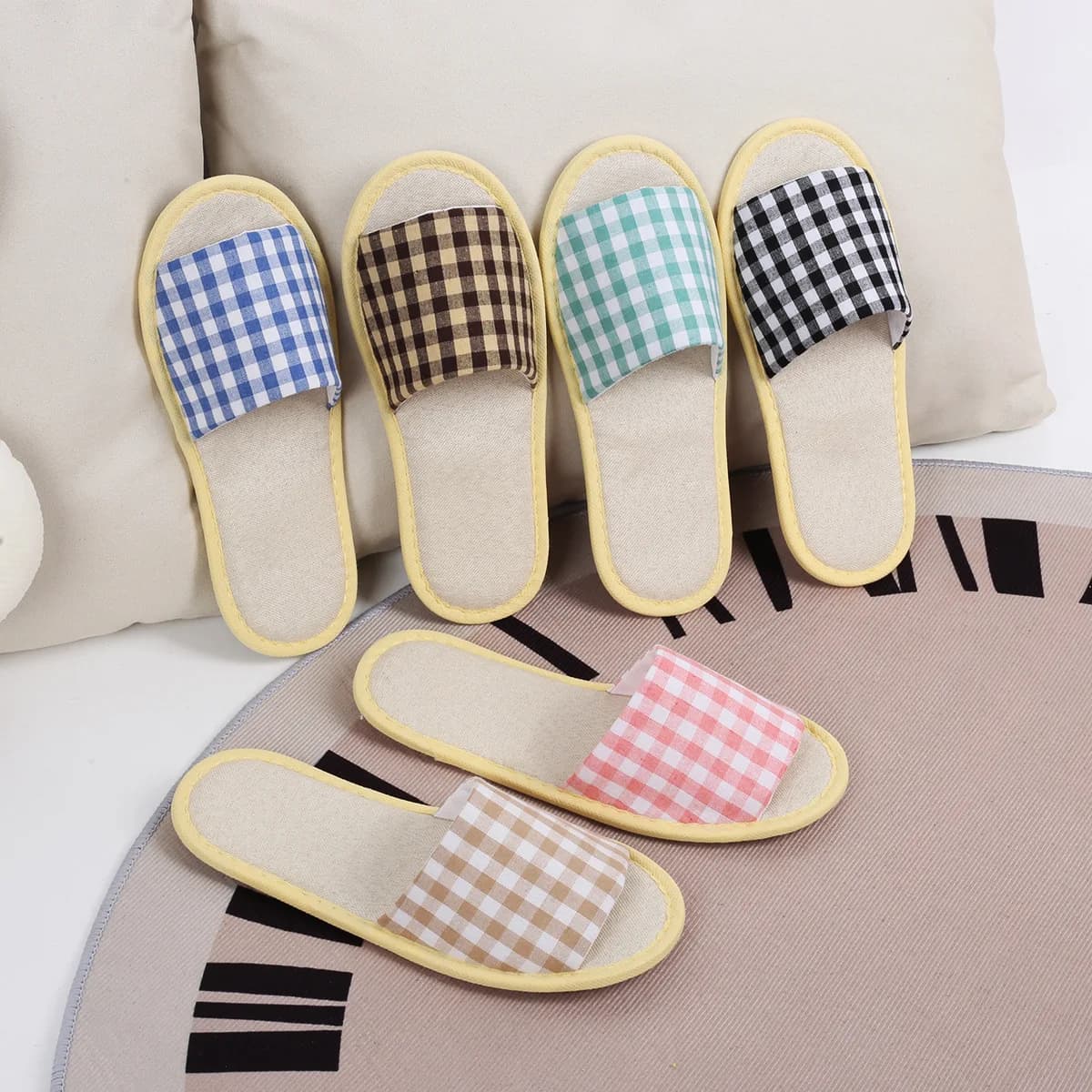 10 pairs of new disposable summer slippers for hotels, slippers for famous hotels, for home and hospitality, with floral pattern with paintings