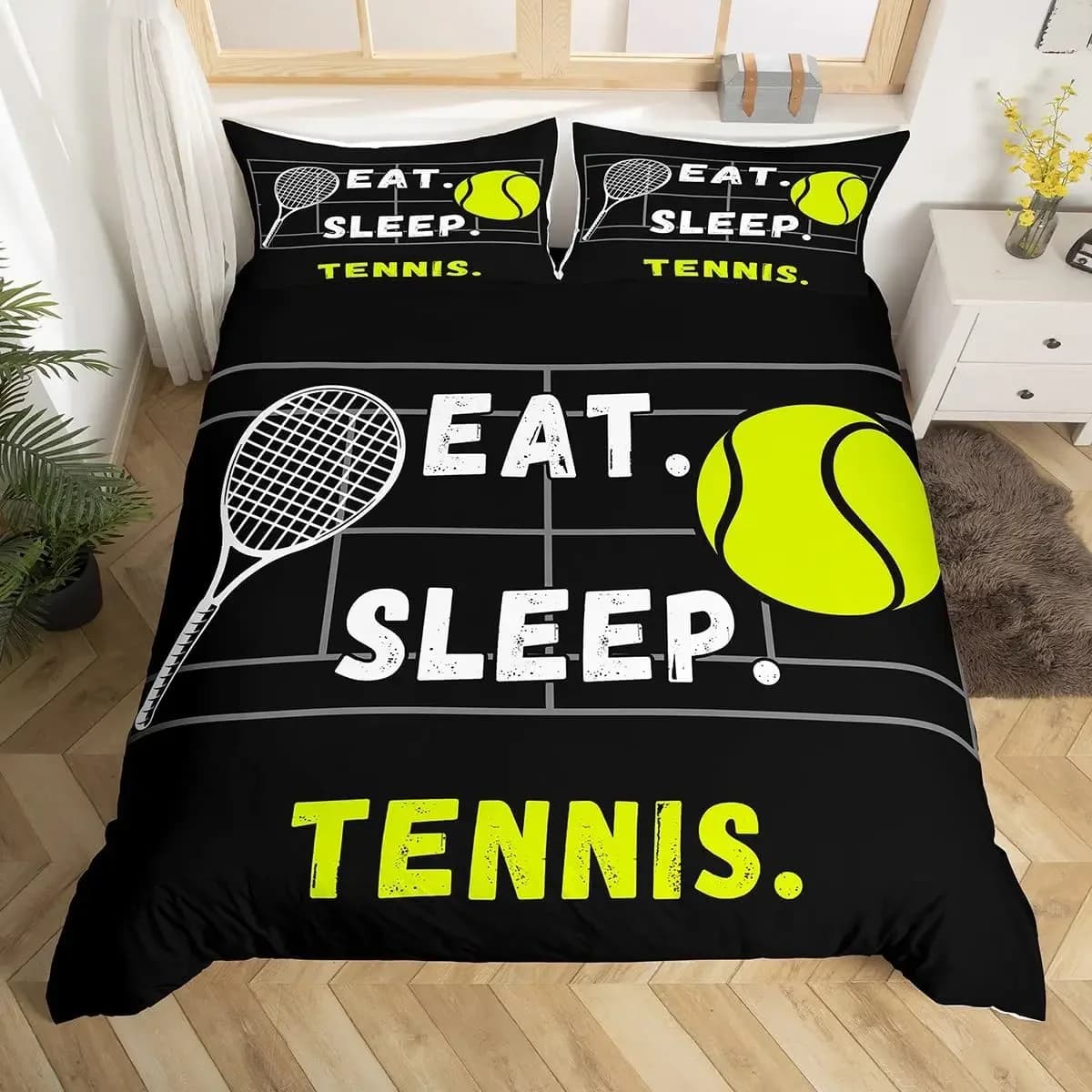 Set di Biancheria da Letto a Tema Tennis per Ragazzi, Copripiumino con Motivo Sportivo per Bambini, Adolescenti e Adulti, Copripiumino con Stampa Campo da Tennis