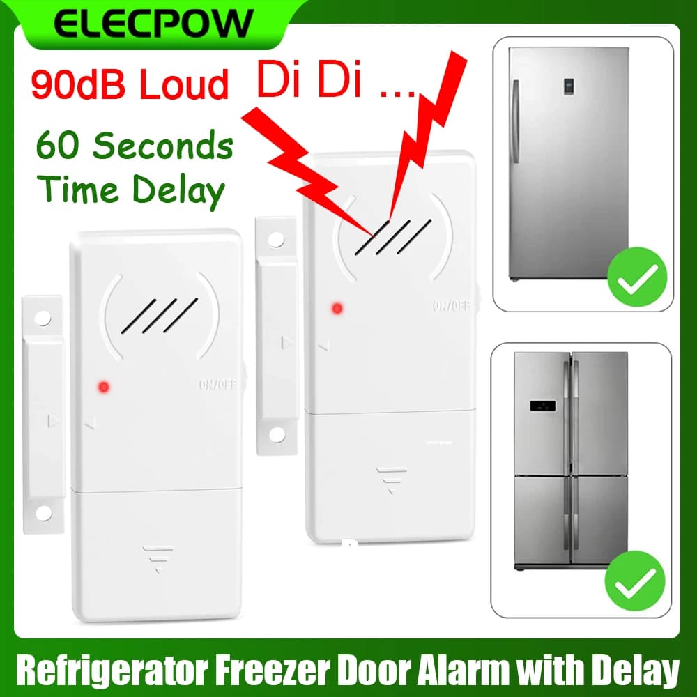 Elecpow Allarme porta frigorifero 90dB Forte ritardo di 60 secondi Allarme frigorifero ultrasottile Allarme finestra aperta Allarme di sicurezza per bambini domestici