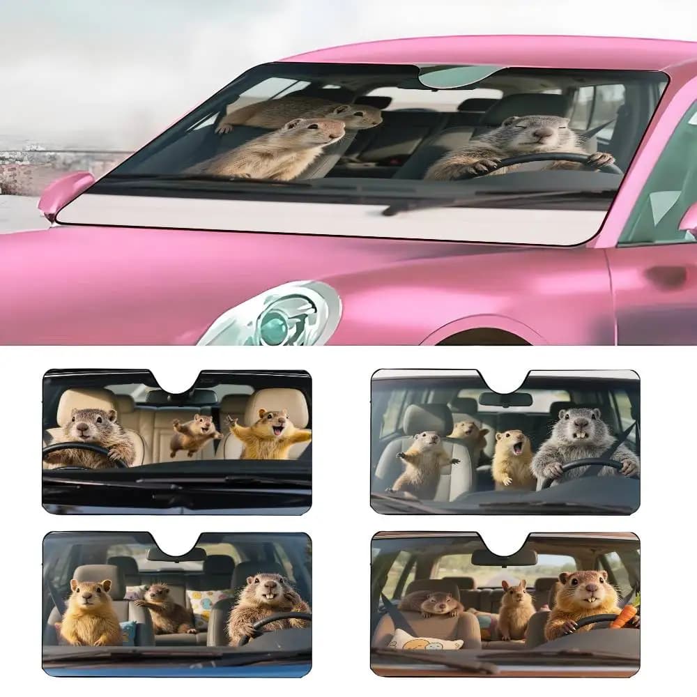 Funny Drive cane della prateria Simpatico parasole per auto Ombrellone Parabrezza per auto Parasole Protezione UV e dispositivo di raffreddamento interno