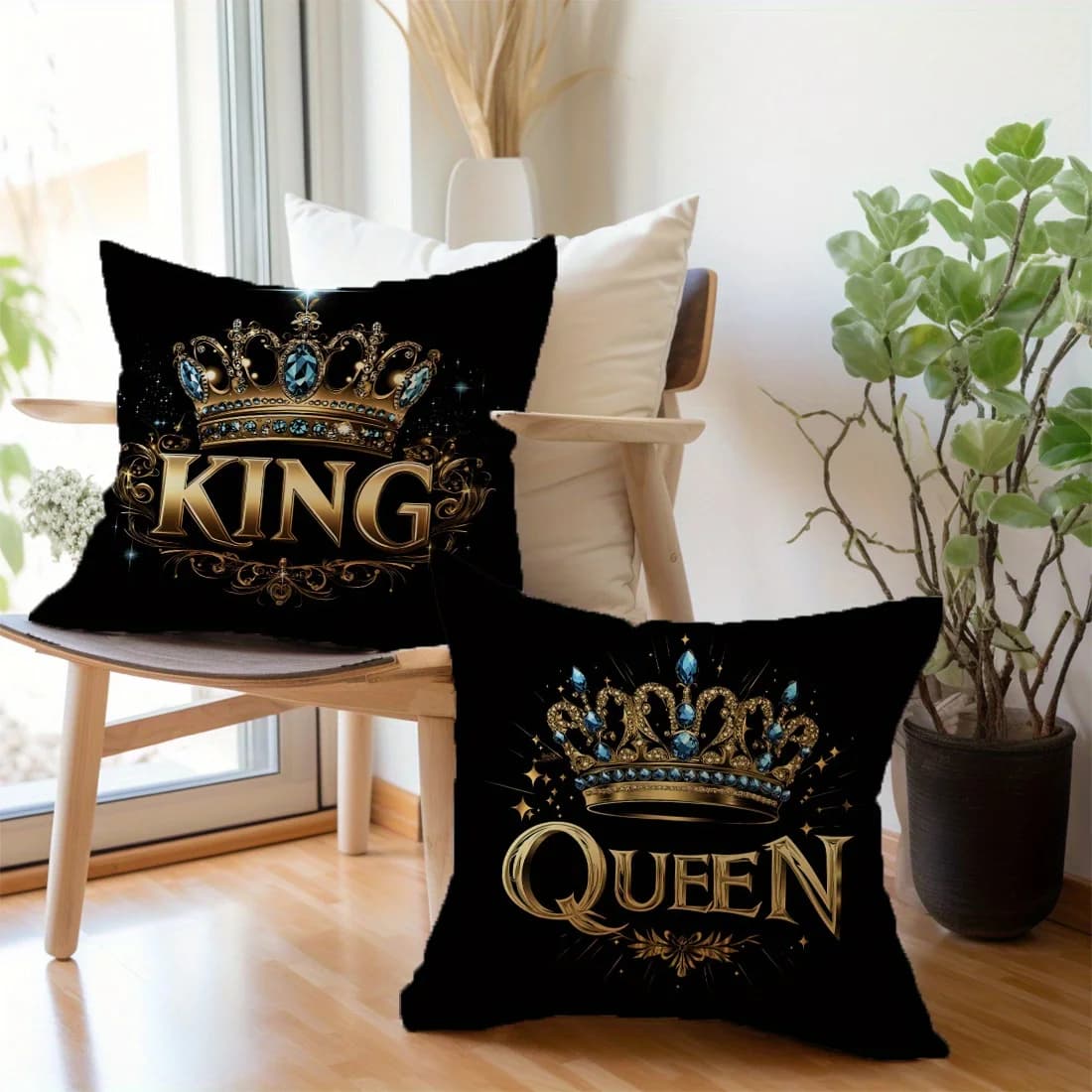 2pcs Printed Pillowcase Crown Pattern Pillowcase,Home Decorative Pillowcase for Living Room Sofa and Bedroom Cushion Cover