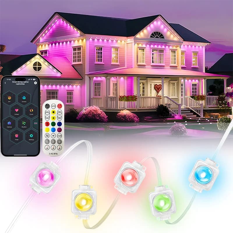 Luci per grondaia a LED da 150FT Luci esterne permanenti intelligenti con app/telecomando Scena fai-da-te Impermeabile per la decorazione del tetto della casa di Natale