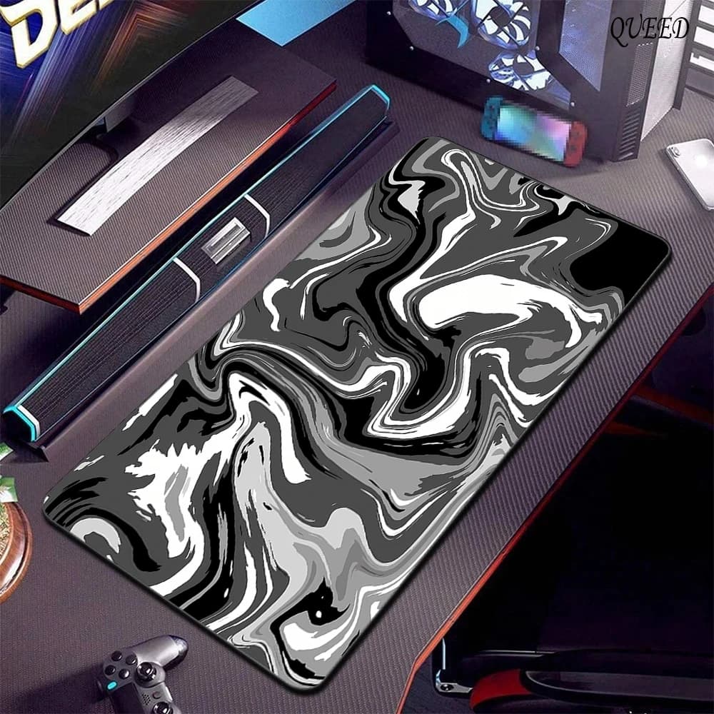 900x400 Carino Grande Gaming Mouse Pad XXL Computer Gamer Tastiera Mouse Zerbino Strata Liquido Estendi Mousepad Tappetino da scrivania in bianco e nero