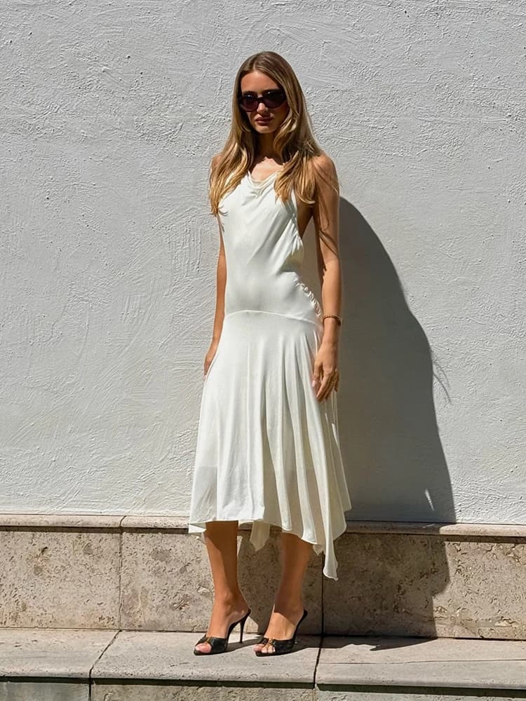 Abito a trapezio stile vacanza — Elegante e alla moda, con scollo all'americana e senza maniche, da donna (Nuova Collezione Estate 2026)