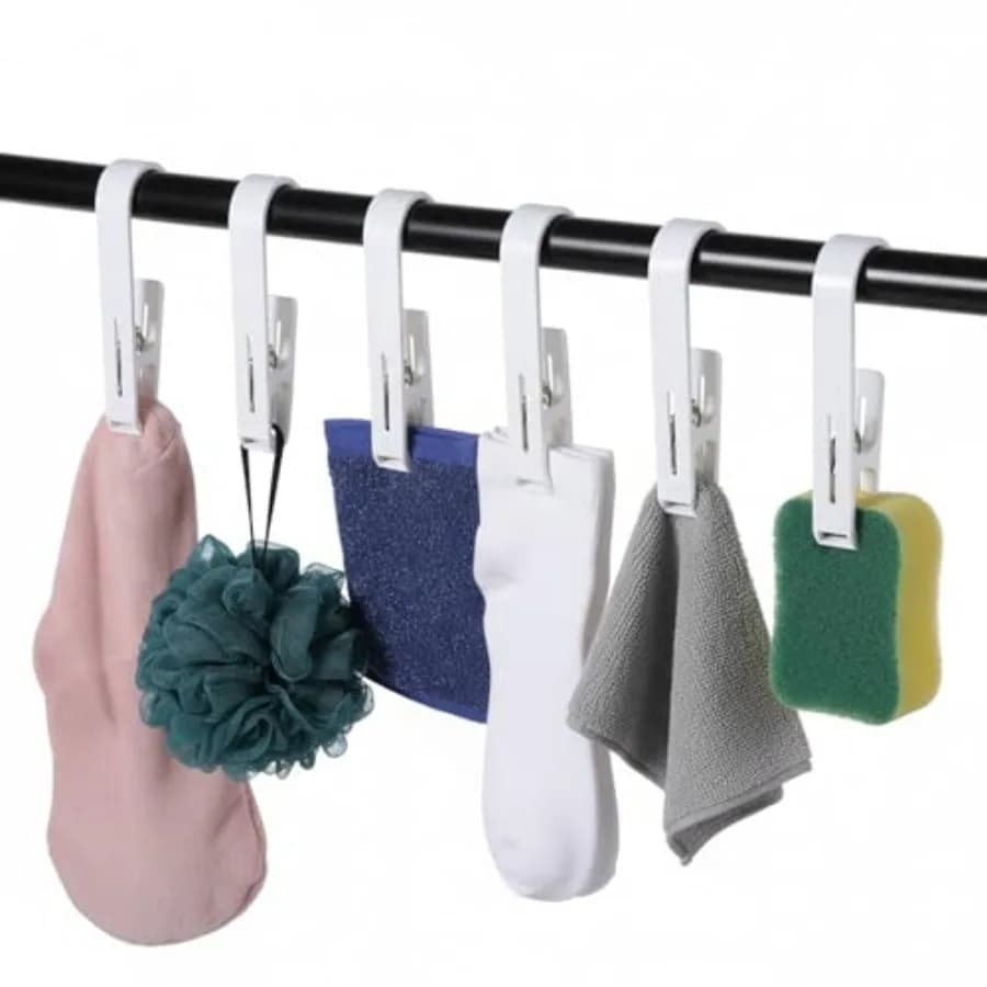 6 PCS Large Clothes Pins Laundry Hooks with Clips Hanger Closet Plastic Organizer Clamps Heavy Duty Outdoor Towel Hanger for Cl