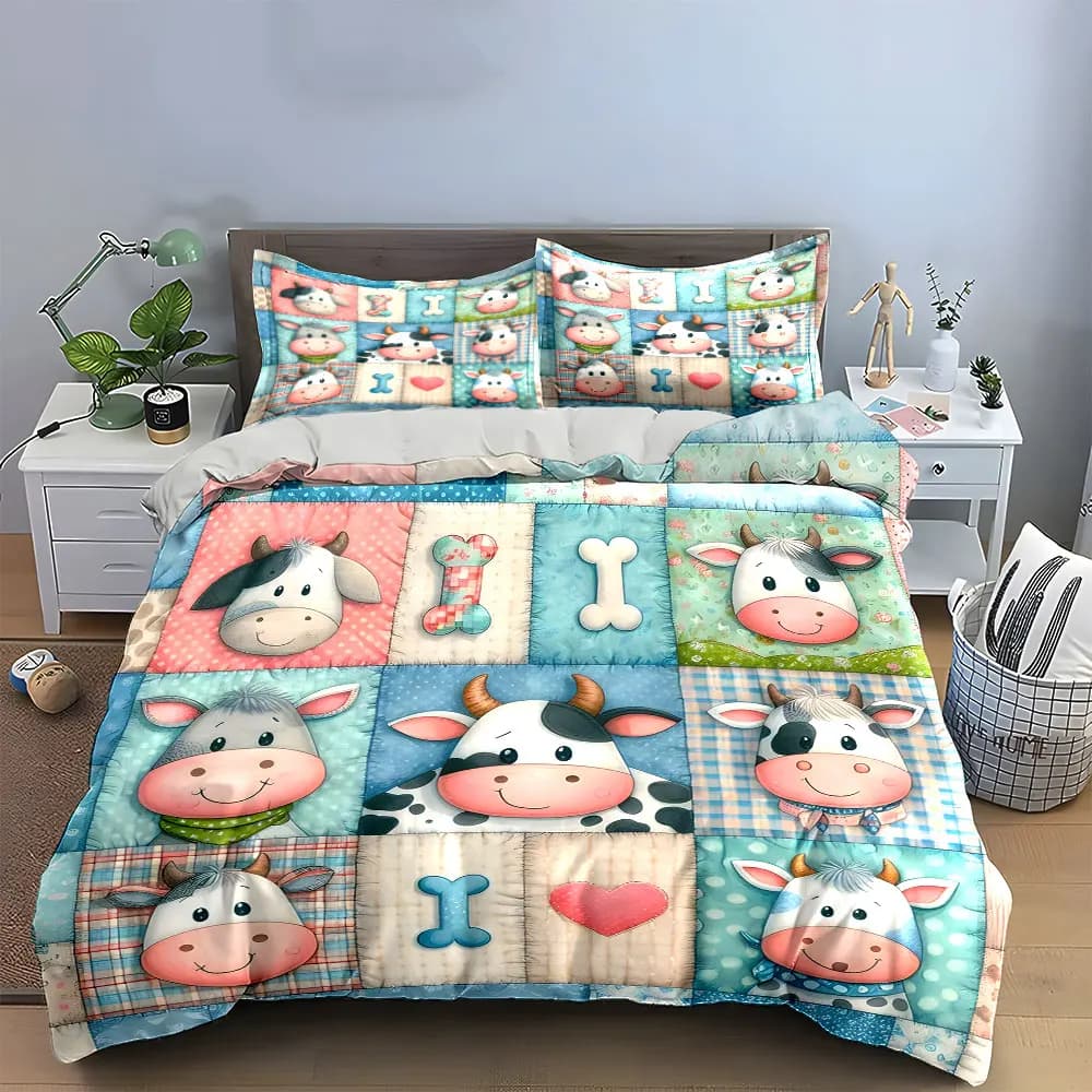 Set di biancheria da letto con stampa mucca, con 1 copripiumino e 2 federe, singolo, matrimoniale, king, queen, idea regalo