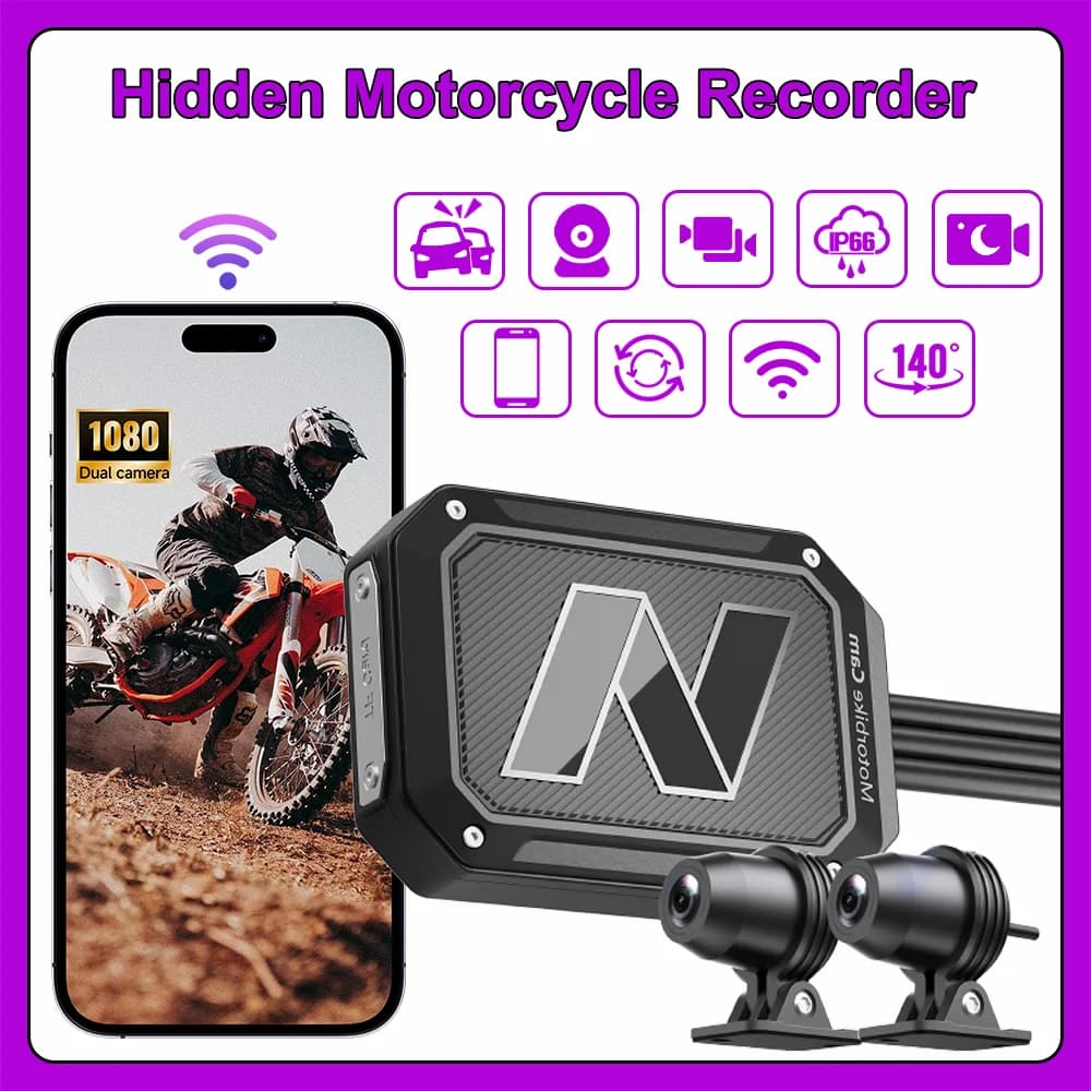 Telecamera DVR per Moto Singola 2K o Doppia 1080P, Registratore Smart Connect con Visione Anteriore e Posteriore, WiFi, Impermeabile, Dash Cam per Moto