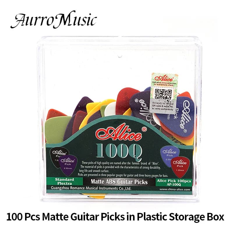Plettri per chitarra Alice 100 pezzi Plettri opachi antiscivolo 0,58-1,5 mm di spessore misto con scatola, adatti per chitarre acustiche ed elettriche
