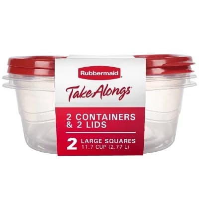 11.7 Cup Plastic 2pk Large Square Food Storage Container Clear: Microwave & Freezer Safe
