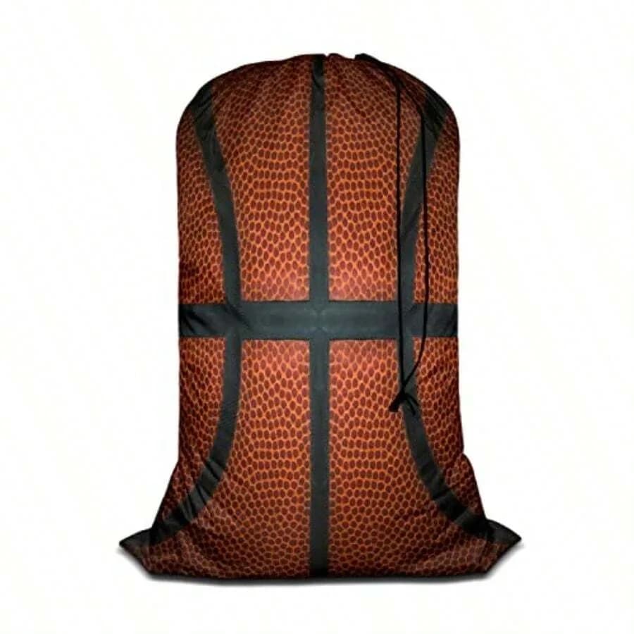 Basketball Large Dirty Clothes Laundry Bag For Laundry Basket Hamper, Ball Leather Game Sports Machine Washable Dirty Clothes O