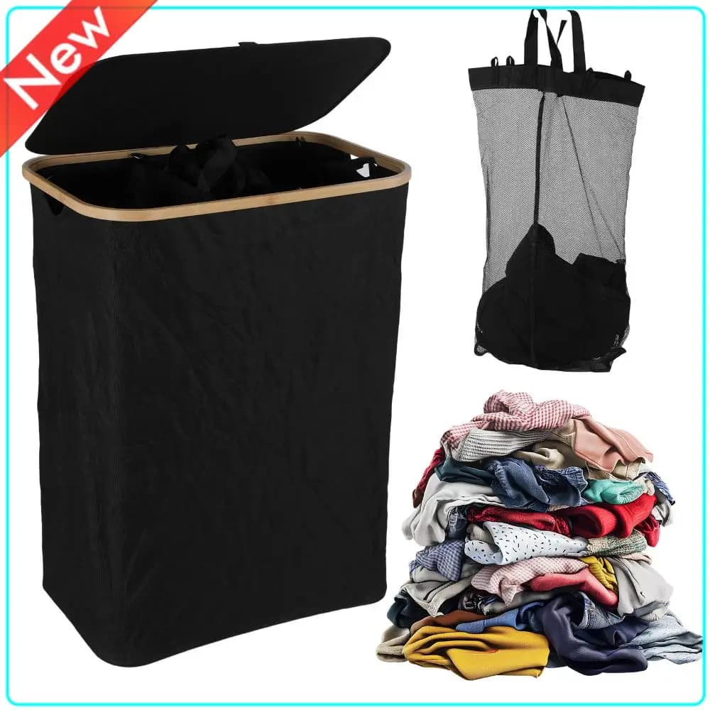 160L Children's Basket with Cover and Internal Bags Removable, Large Bathroom Laundry Basket, Bedroom and Small Spaces