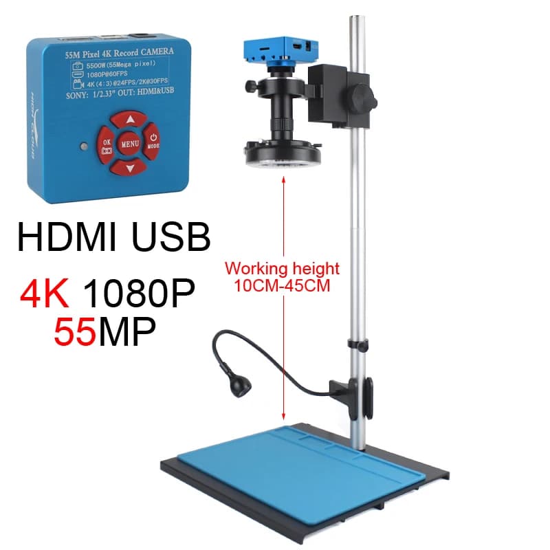 4K Optimity HD Video Microscope Continuous Zoom 10X-30X Parfocal lens with C connection Sliding video images Measuring Mobile Repair