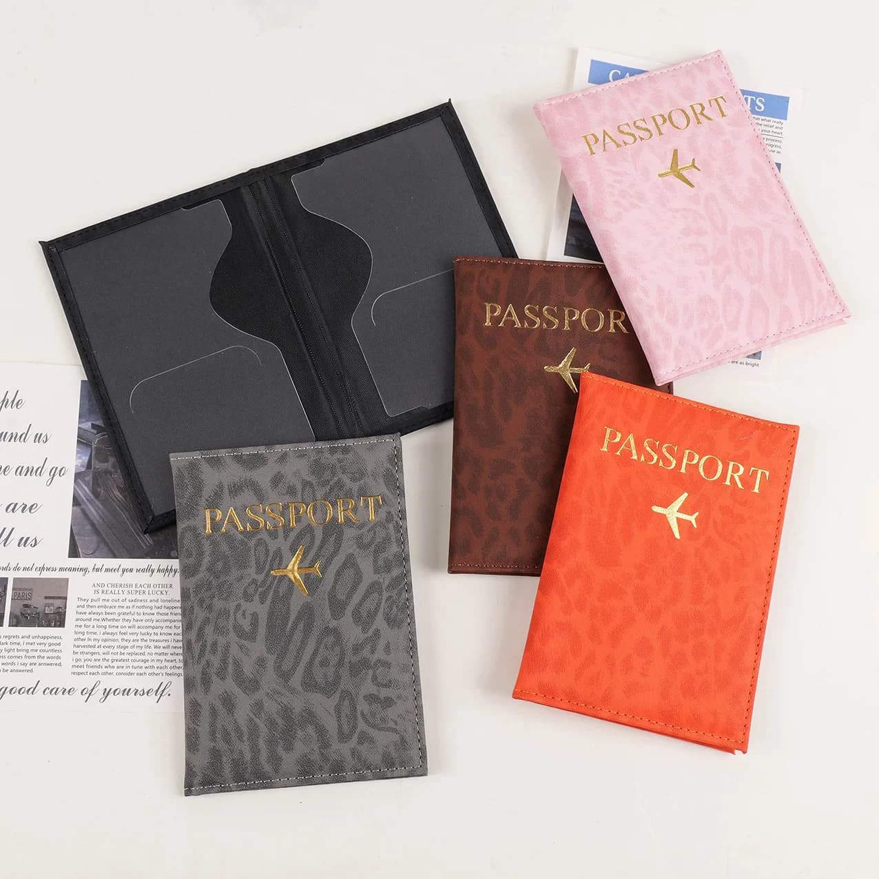 Leopard Print Travel Passport Holder Cover Case for Women PU Leather Card Ticket Passport Covers Holder Protective Accessories