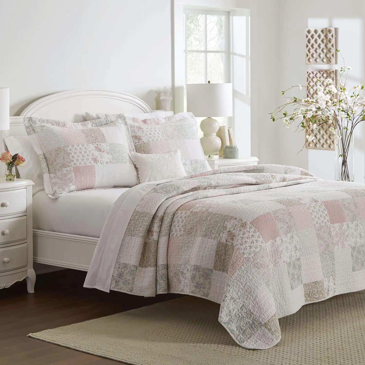 Reversible Cover Set with Loyalty Coordinates, Cotton Bed Linen Inspired by Patchwork in Rose/Salvia