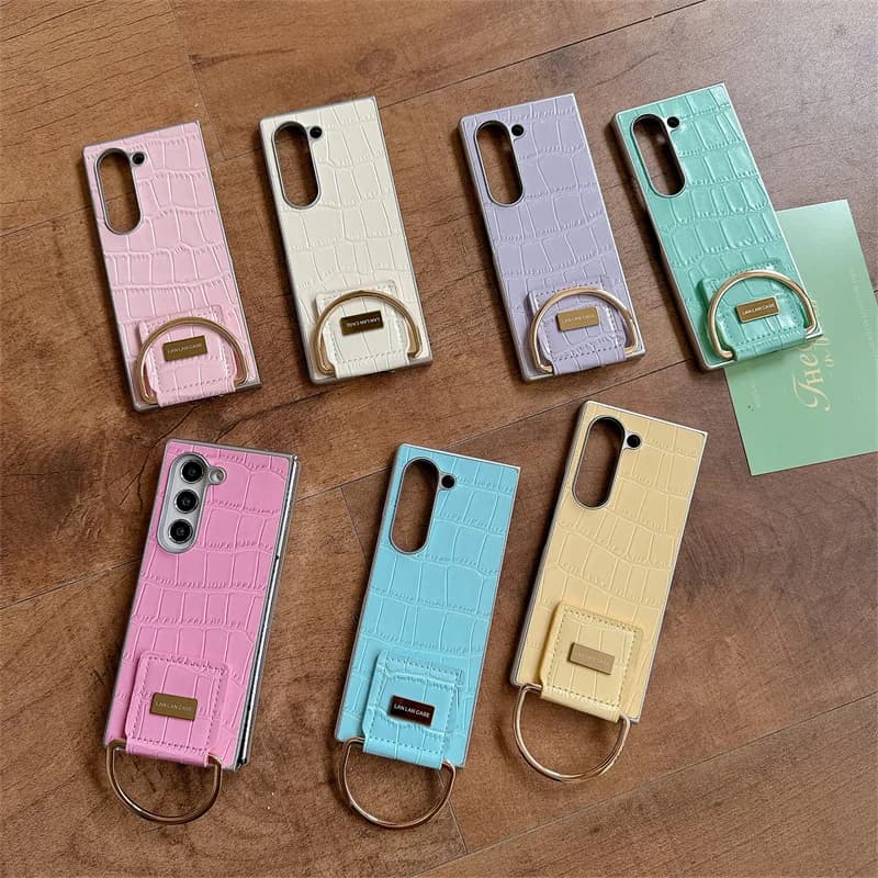 Fashion Candy Leather Phone Case for Samsung Galaxy Z Fold 7 6 5 4 3 Fold6 Fold5 ZFold7 Cover with Cute Funda ring cases