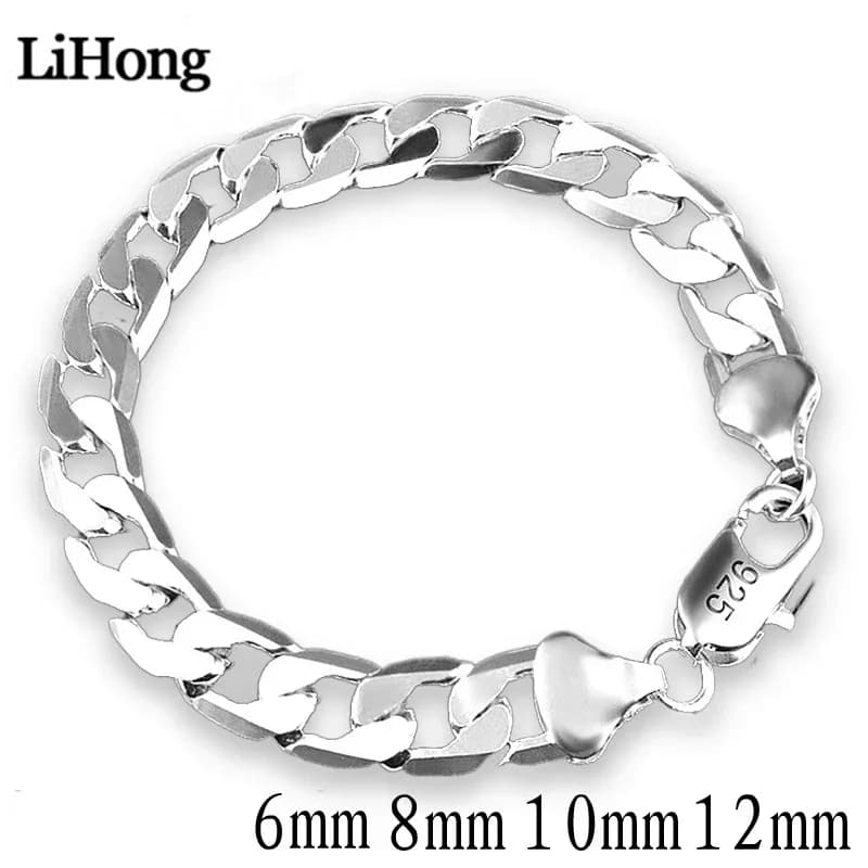 Sterling silver sideways bracelet for men and women in 6mm 8mm 10mm sizes versatile unisex jewelry
