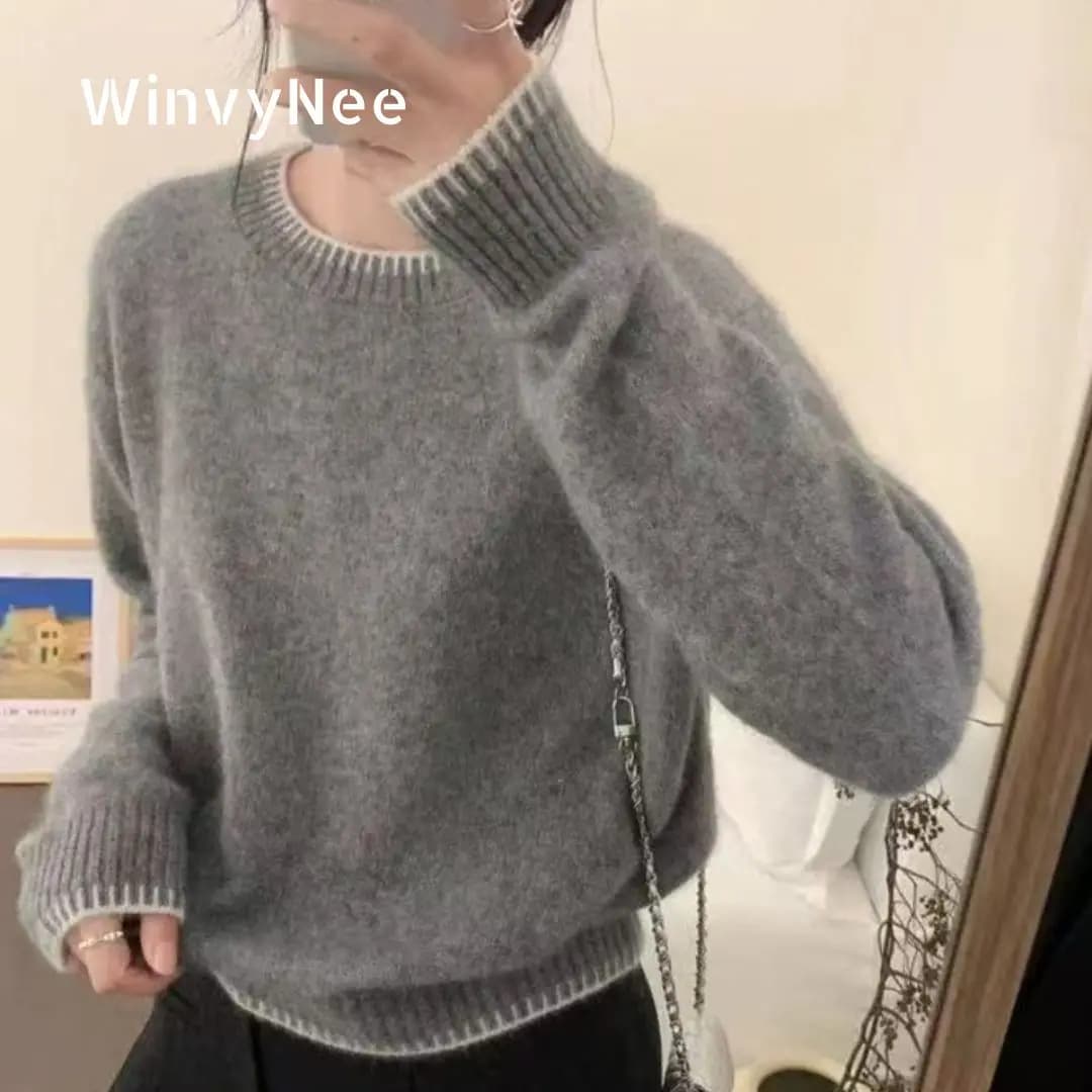WinvyNee Abbigliamento donna 100% maglione di lana O collo manica lunga pullover solidi maglieria morbida top maglioni autunno inverno A1283007