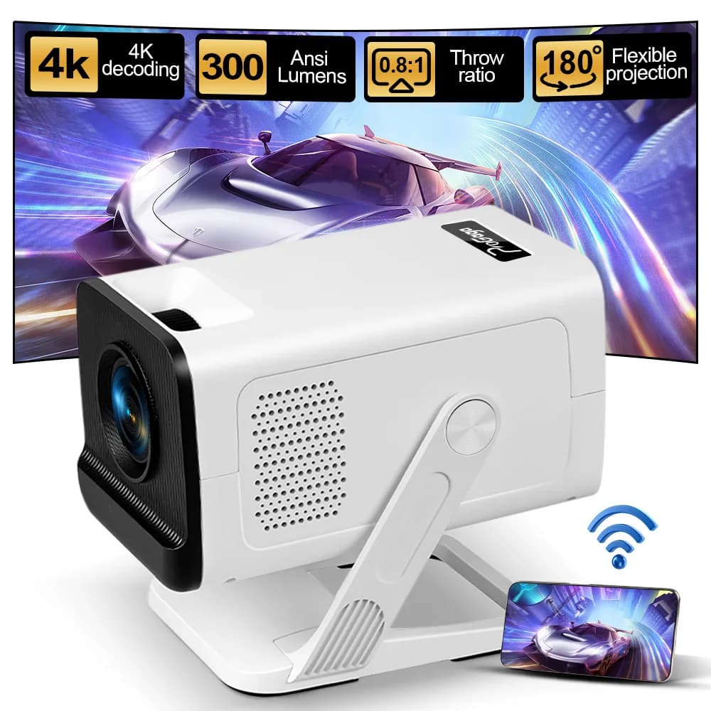 Proiettore PG310 Full HD WiFi6 BT5.4 4K Android Nativo 720P, 300 Ansi Lumen, Proiezione a Corto Raggio, Video Smart Home Theater PK HY320Mini