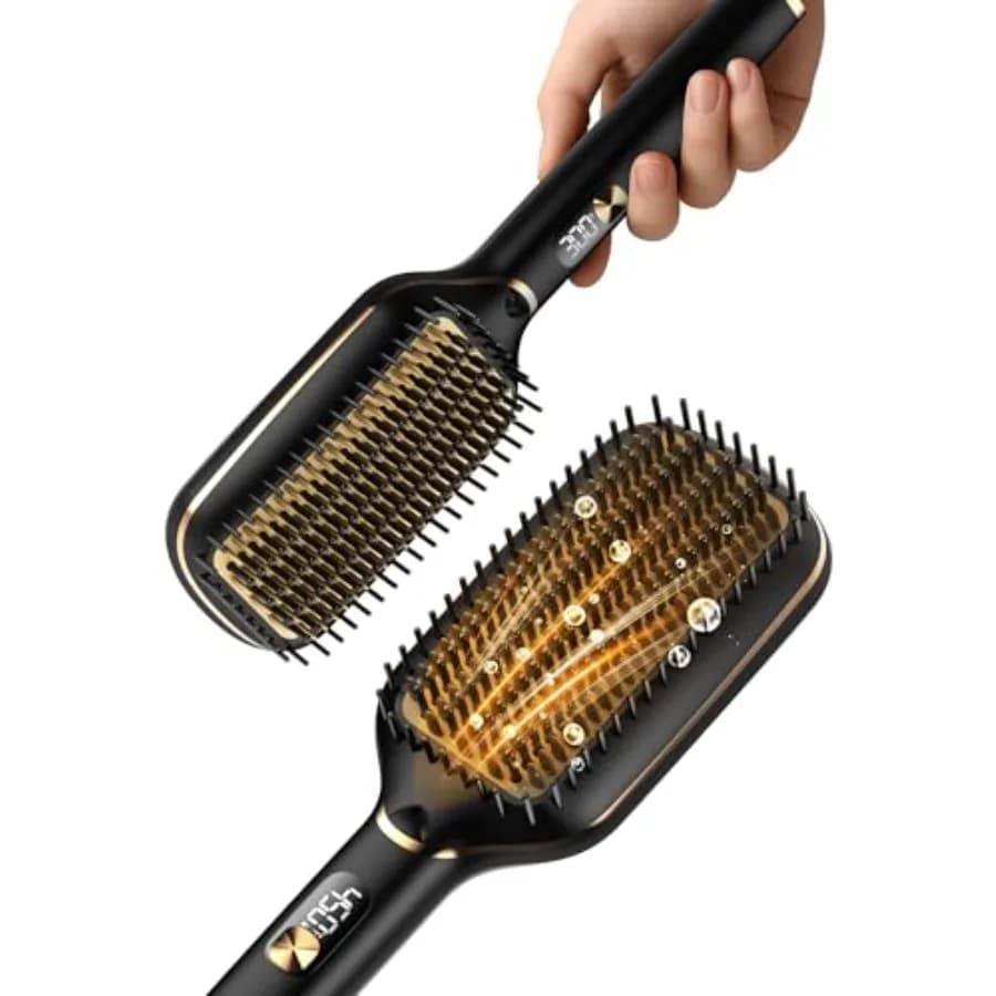 Spazzola Lisciante Ionic Plus con Riscaldamento Rapido in 20s, Pettine Caldo con 5 Temperature Regolabili, Setole in Ceramica Anti-Scottatura, Spazzola per Capelli a Doppia Tensione