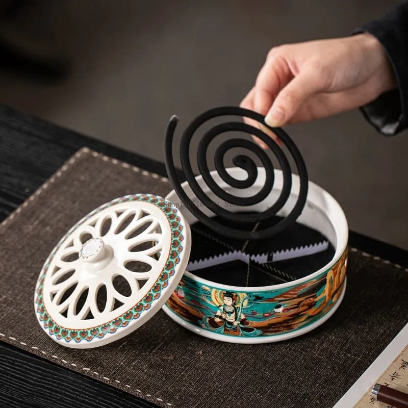 Dunhuang circular hollow spiral creative incense burner, home and study interior ornament, relaxing and purifying aromatherapy diffuser