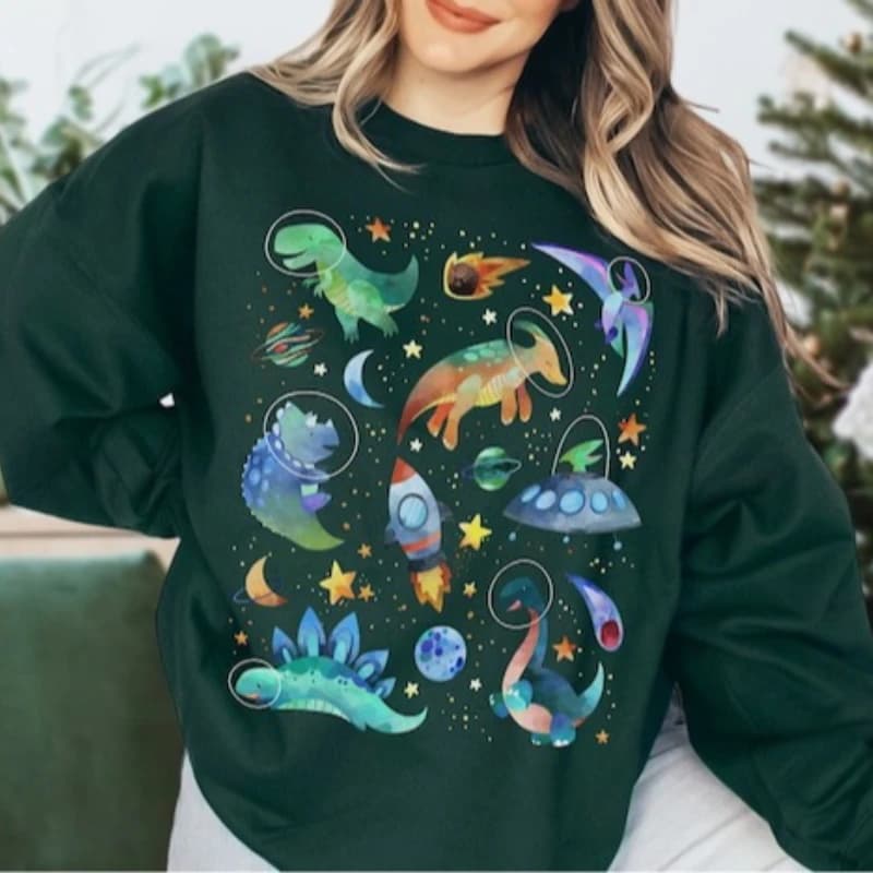 Sweatshirt with Space Dinosaur Sweat sweater for cute lovers Kawaii Sweatshirt Dino Adult Clothing Women Hoodie Kawaii