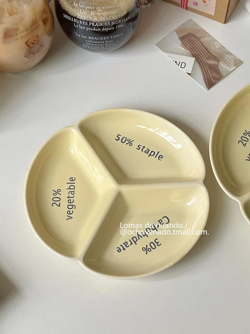Three plates ceramic dividers New color undercoat for domestic use Adults Weight loss Dining table Simple breakfast dish 7~8 inch