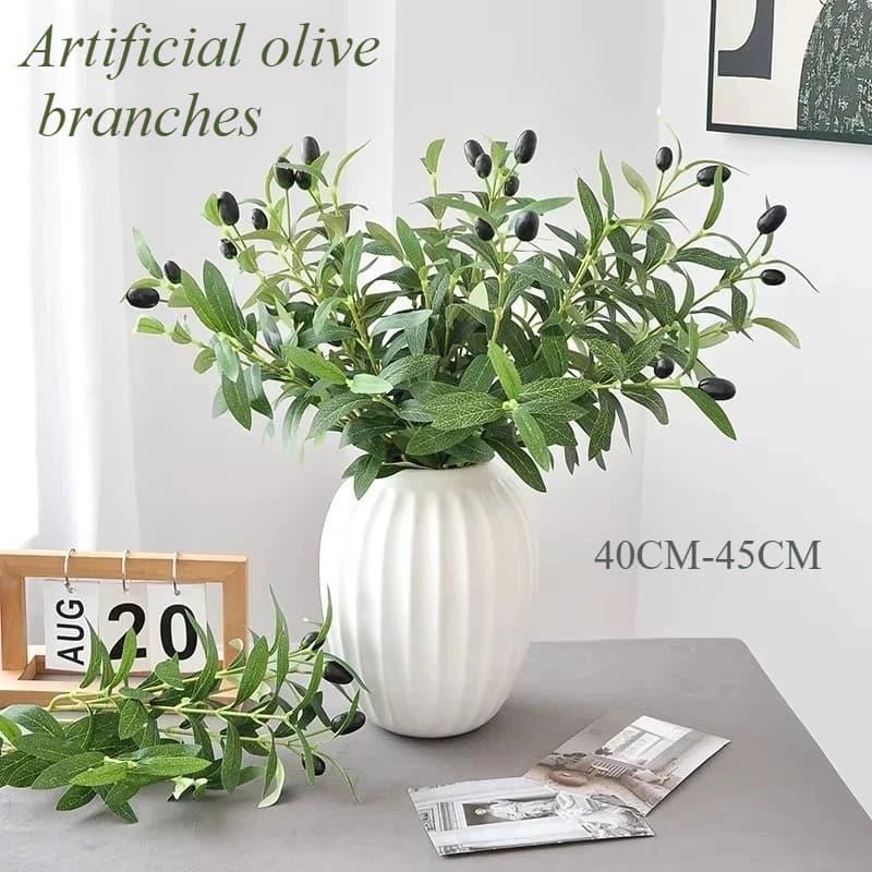 Rami di Ulivo Artificiali, Foglie Verdi Simulate, Accessori per Foto, Decorazioni per Hotel e Casa, Composizioni Floreali per Matrimoni, Frutti d'Ulivo