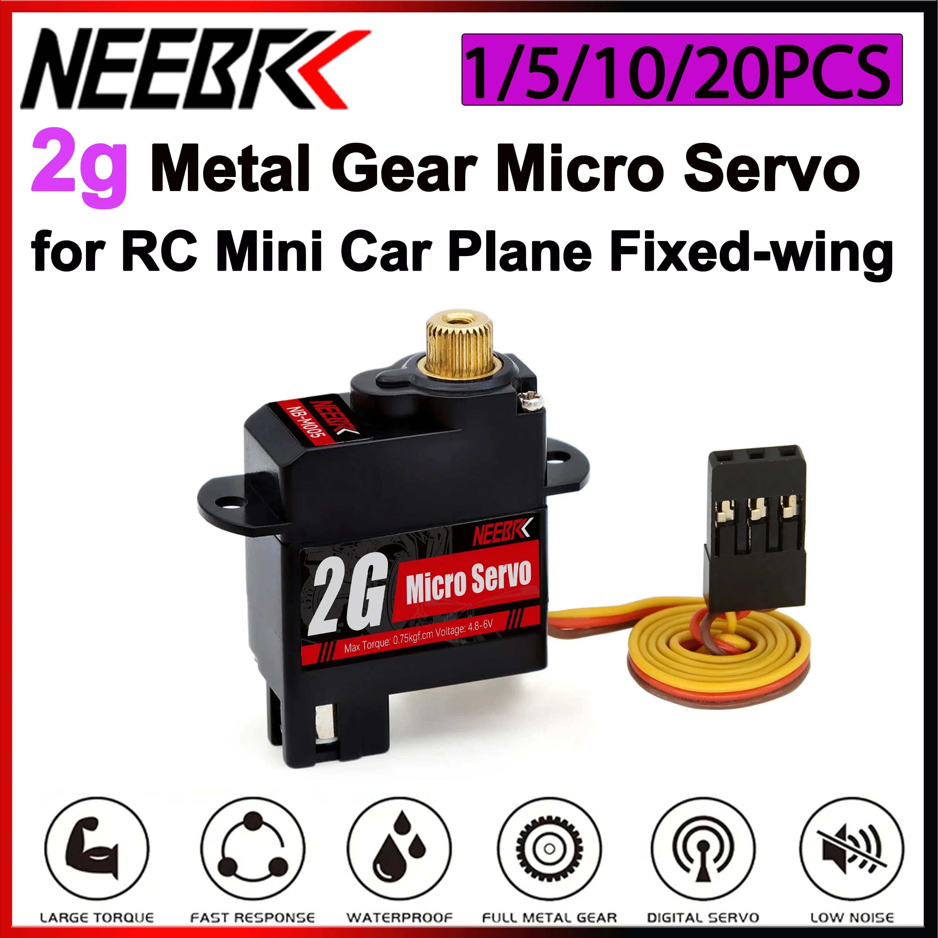 NEEBRC 2g Mini Servo Metal Gear Motore Coreless impermeabile Servo digitale per RC Micro Auto Aereo ad ala fissa Elicottero Robot Giocattoli